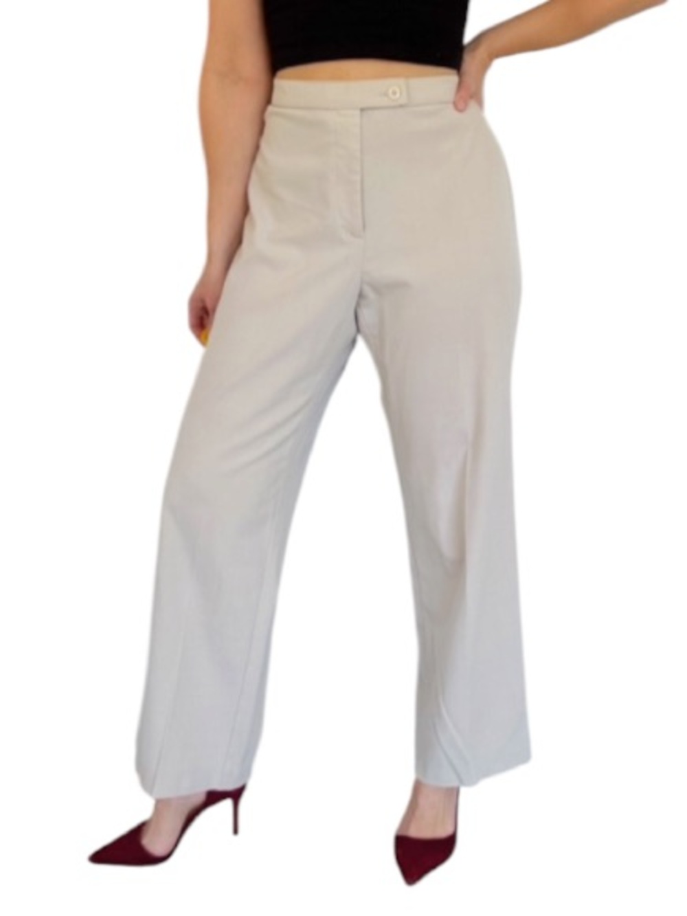 Haggar beige khaki high rise stretch blend wide leg trousers size 10 short